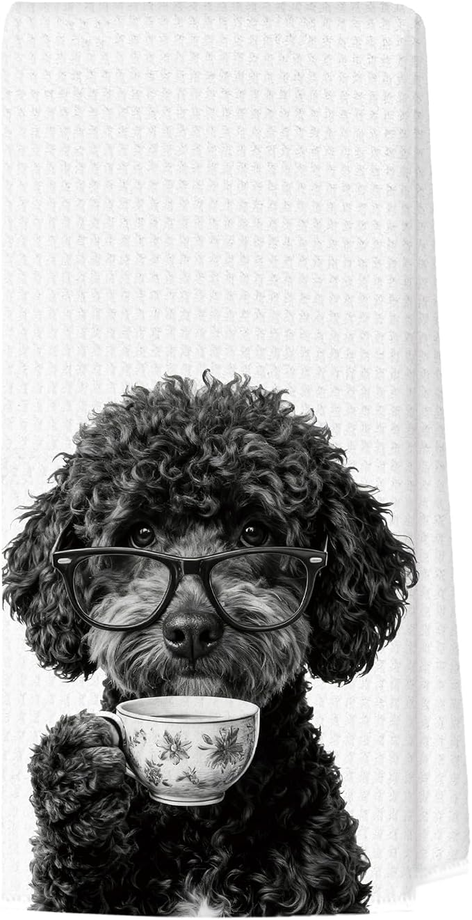 Funny Portuguese Water Dog Kitchen Towels, Dog Kitchen Accessories, Chef Gifts for Women Decorative Hand Towels for Kitchen Decor, Coffee Lovers Gifts Dish Tea Towel, 16x24 Inch