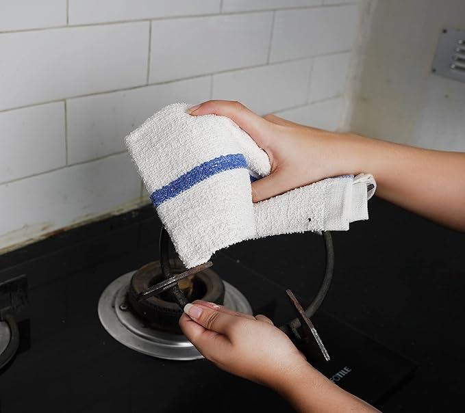 Bar Mops Blue Stipe Pack of 36 Kitchen Towels 16x19 Multi-Purpose for Home, Restaurant and Cleaning White Absorbent Washcloth Dishcloths Sets, Reusable Dish, Cloths Rags