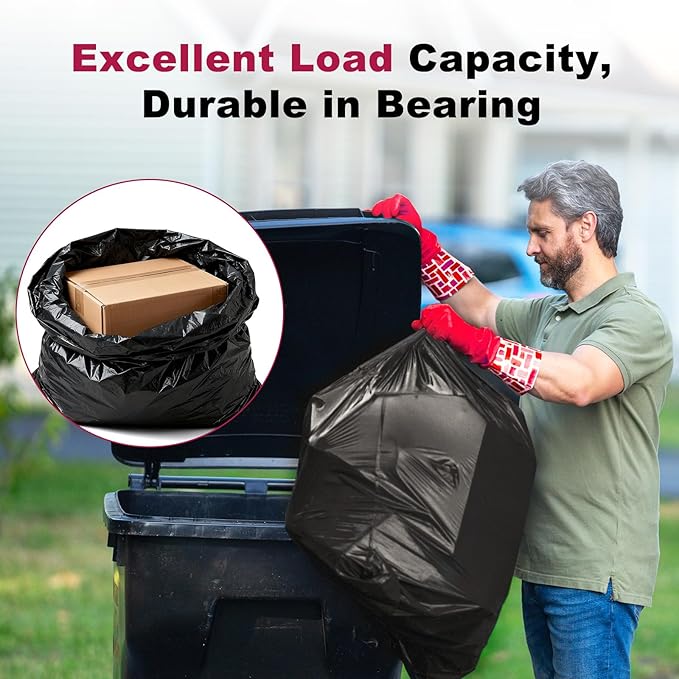 40-45 Gallon Garbage Bags, 40"x48", Pack of 100, Heavy Duty Large Trash Bag, Strong Trash Can Liners for Office, Picnic, Kitchen, Commercial, Made in USA