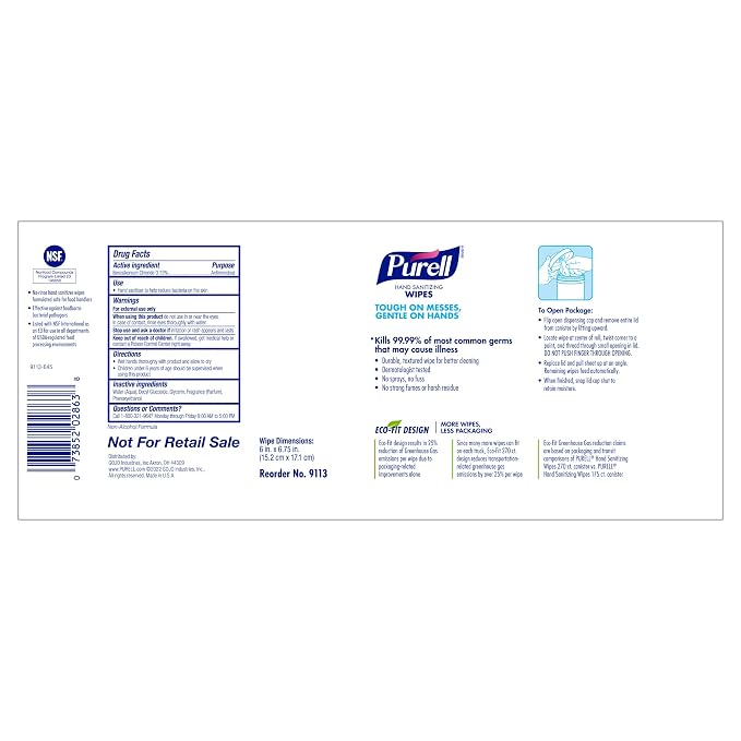 PURELL Hand Sanitizing Wipes, Fresh Citrus Scent, 270 Count Alcohol-free formula Sanitizing Wipes in Eco-Fit Canister (Case of 6) - 9113-06