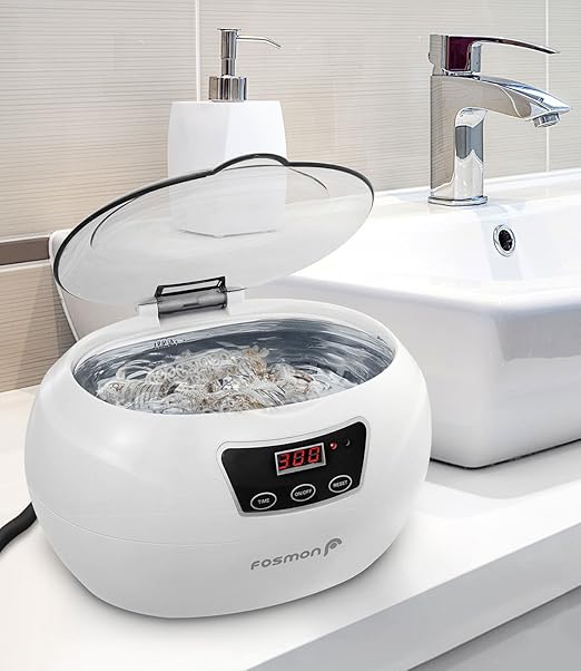 Fosmon 600ML 42kHz Ultrasonic Cleaner Polisher with Digital Timer for Dentures, Retainer Cleaner, Mouth Guard, Jewelry Dental (Professional Machine, Stainless Steel Tank, 18 Preset Cycle)