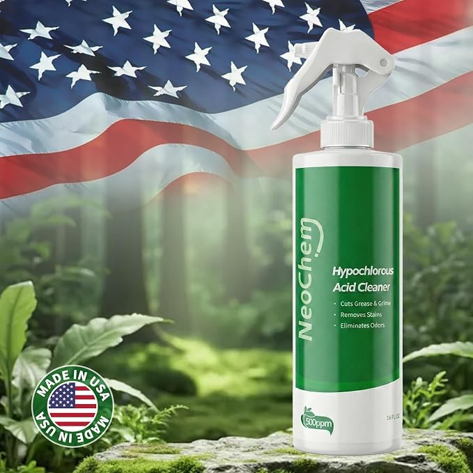 Hypochlorous Acid Spray For Cleaning, 500ppm Hypochlorous Acid,Cuts Grease, Removes Stains, Eliminates Odors - No Rinse, No Harsh Fumes, Biodegradable (16oz*2)
