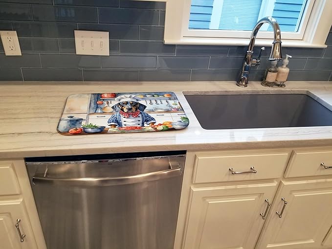 Caroline's Treasures DAC6211DDM Bluetick Coonhound The Chef Dish Drying Mat Absorbent Dish Drying Mat Pad for Kitchen Counter Dish Drainer Mat for Countertop, 14 x 21", Multicolor