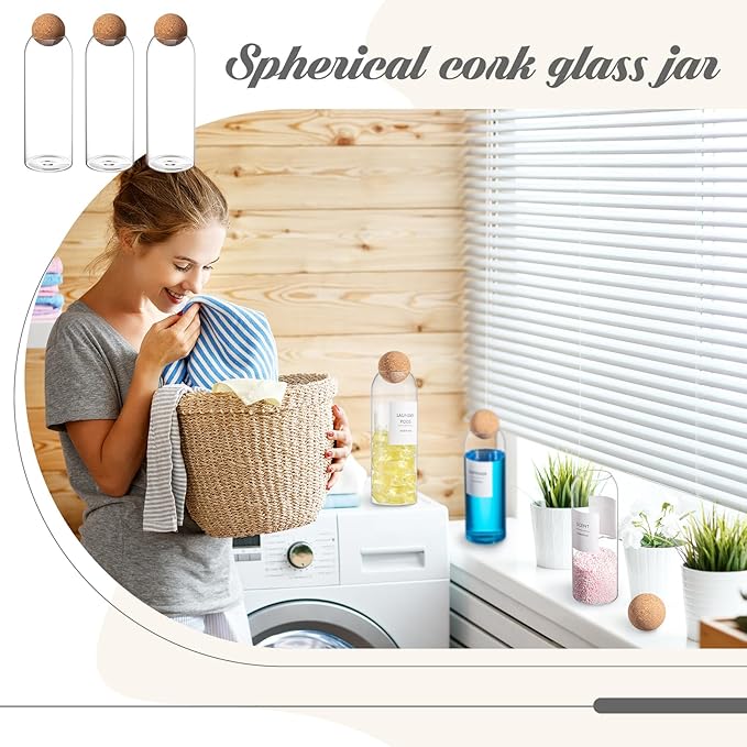 3 Pcs Glass Laundry Detergent Dispenser with Cork Lids Liquid Detergent Containers 50.7 oz Powder Storage for Scent Booster Powder Dryer Balls Beads