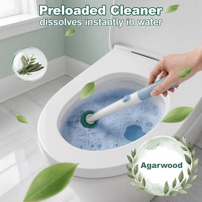 Disposable Toilet Brush with Wall Mounted Holder, 24 Toilet Wand Refills | Touch-Free Brush with One-Button Release, Bathroom Cleaning Set for RV & Small Bathroom, Light Agarwood Scent