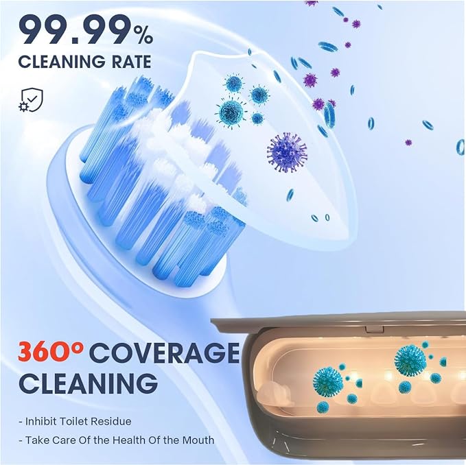 UV Toothbrush Holders Wall Mounted Toothbrush Sanitizer Cleaner 5 Slots with Heating and Fan Drying Smart Home Bathroom Accessories Cordless & No Drilling