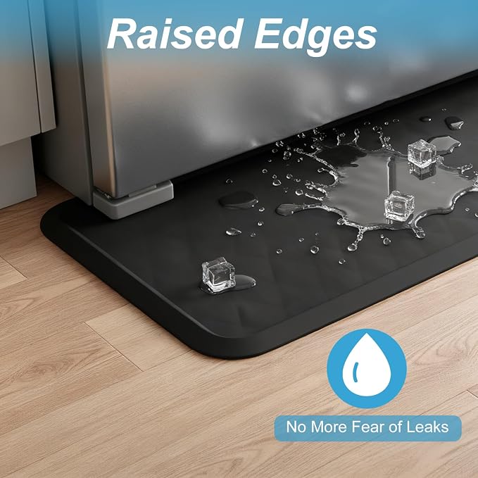 Refrigerator Mat, 27" L x 6" 1/2 D Washing Machine Spill Liner, Drip Tray and Leak Catcher Mat, Fridge Mat Prevent Water Leakage and Floor Damage from Elecrical Equipment Heavy Duty Black