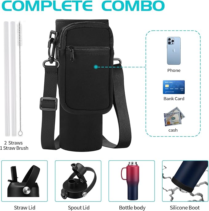 Insulated Water Bottle 32 OZ - with Straw & Pop-up Spout Lid, Keep Cold-48H Hot-12H, Stainless-Steel with handle for Women Men, Metal Flask Water Bottle Fits in Cup Holder