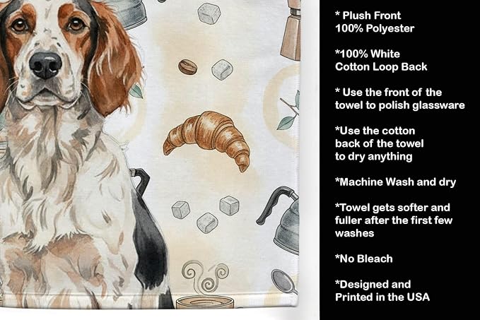 Caroline's Treasures Tricolor English Setter Coffee Bar Kitchen Towel Velour Plush Front and Cotton Loop Back Machine Washable