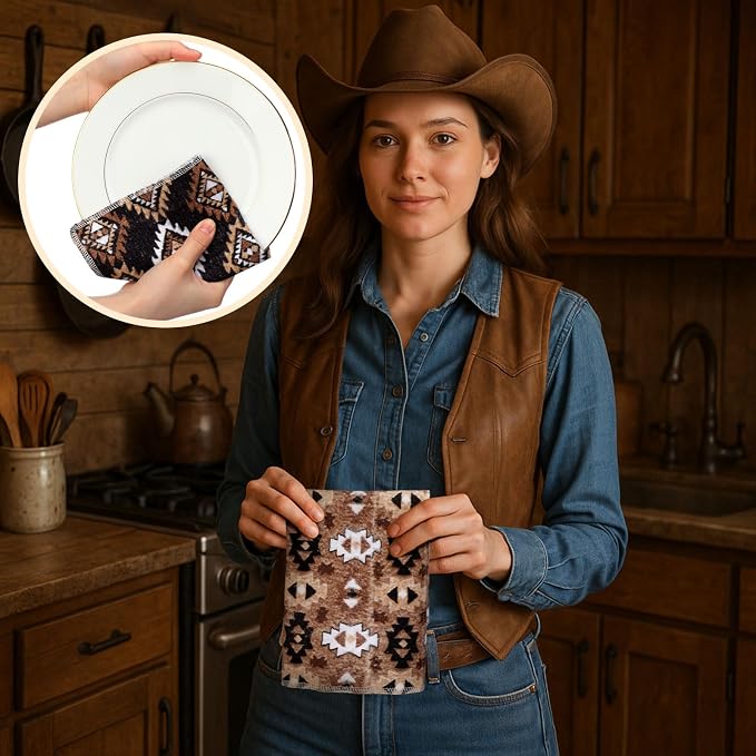 36 Pack Western Aztec Reusable Cleaning Cloths Washable Cotton Kitchen Towels for Home(Brown)