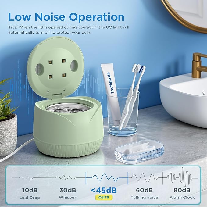Dental Ultrasonic Retainer Cleaner Machine: 45kHz Dental Cleaning Pod with Digital Timer & 200ML, Cleaning for Dentures, Mouth Guards, Aligners, Night Guards, Braces, Toothbrush Heads & Jewelry, Green