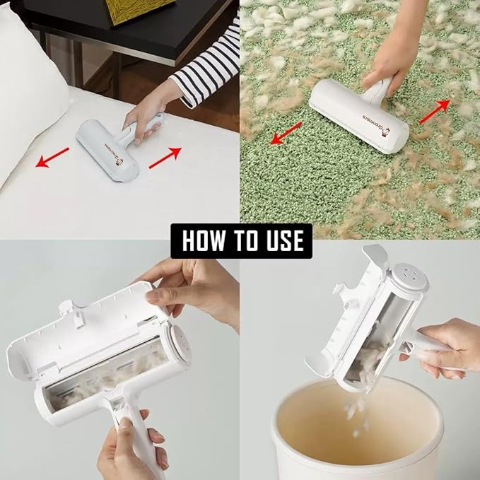 Pet Hair Remover Roller - Reusable Lint Roller for Dog & Cat Hair on Furniture, Couch, Carpet, Clothing - Eco-Friendly Portable Fur Remover Tool - Manual Operation - Plastic - White