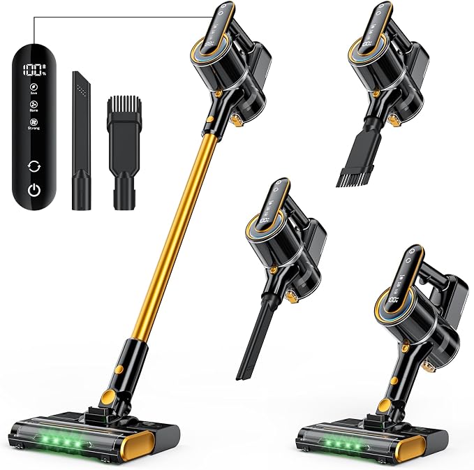 Cordless Vacuum Cleaner, 600W 50000PA Stick Vacuum Cleaners and Mop In One,4000mAh Battery with 60 Min Runtime, LED Screen and Green Headlights, Handheld Vacuum for Pet Hair Floors Carpet Sofa