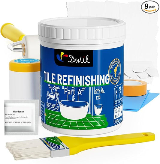 DWIL Tub Paint, Tub and Tile Refinishing Kit with Tools, White Bathtub Paint Water Based &Low Odor, Easy to Use for Sink Bathroom Shower, Semi-Gloss White, 25-30sq.ft