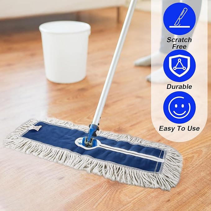 24" 4 Pack Industrial Strength Cotton Dry Dust Mop Head Floor Dust Mop Refill Hardwood Floor Duster Broom Dry Floor Cleaning for Hardwood Ceramic Marble Tile, Fits 24 Inch Frame