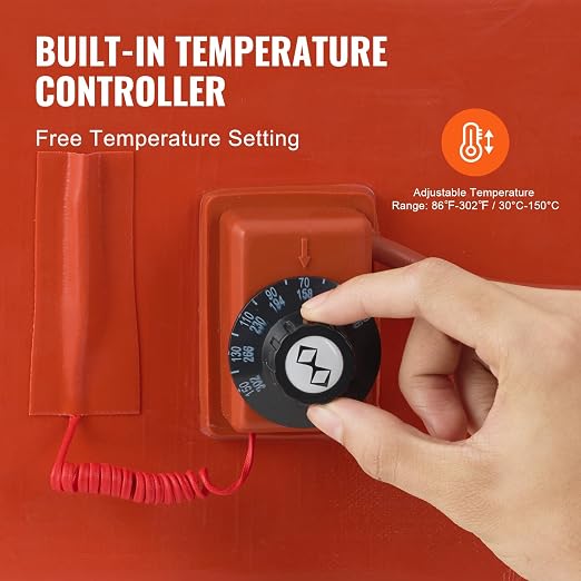 VEVOR Metal Drum Heater, 1200 Watt 5" Width, Pail Heating Band for 55 Gallon Barrel, 86-302℉ Adjustable Thermostat, High Efficiency Silicone Grease Keg Heater, Tested to UL 499 Standard, FCC Listed