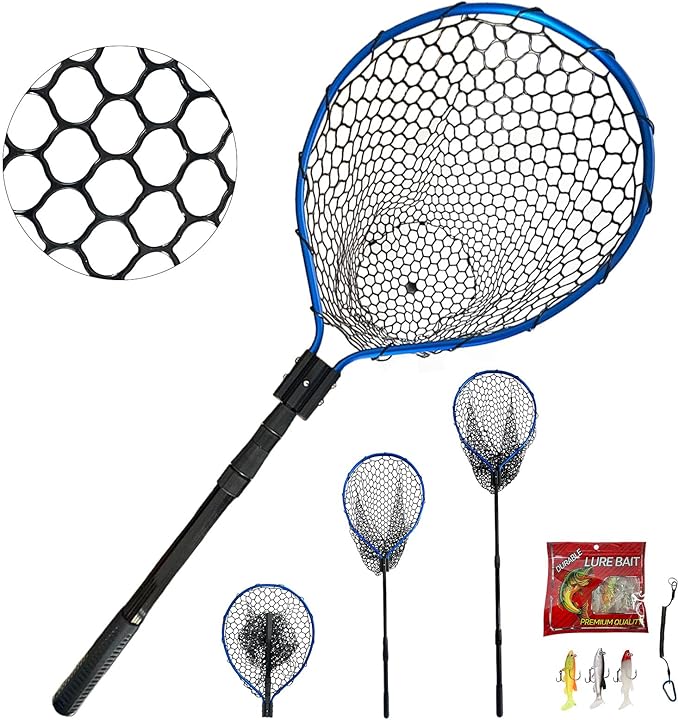 Large Fishing Net with Handle High Strength Landing Net Long Telescoping Rubber Fish Net Extendable Dip Net for Fishing Ideal for River Angling Pier Boat