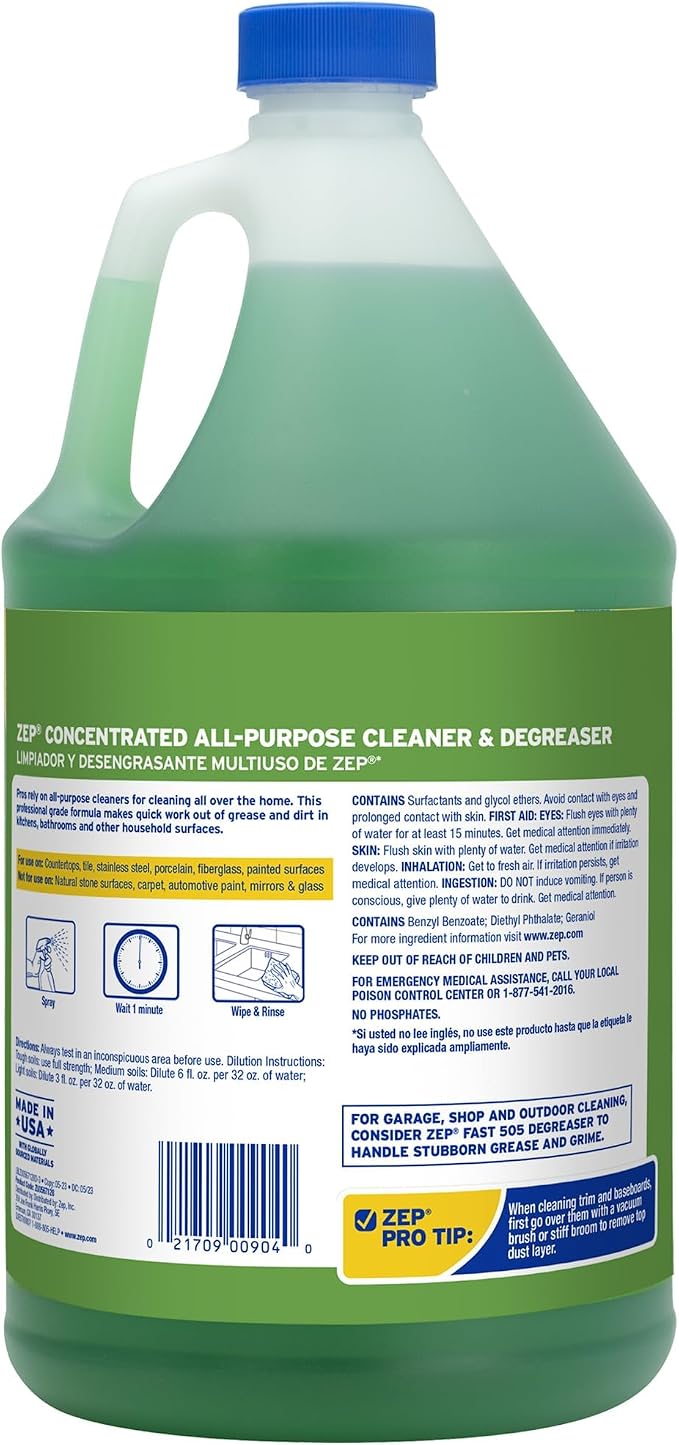 Zep All-Purpose Cleaner and Degreaser, 128 oz, Pack of 2 | Customizable Strength for Any Cleaning Task, ZU0567128,