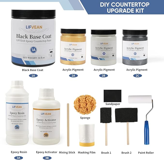 Epoxy Countertop Paint Kit Granite Counter Top Refinishing Paint for Kitchen Bathroom Cover 38 sq.ft, Black Granite