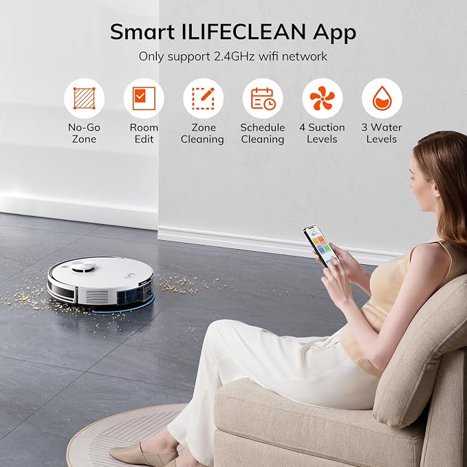 ILIFE A30 Pro Robot Vacuum and Mop Combo, Self Emptying Robot Vacuum Cleaner + Replacement Mop Cloths, 5 Pack Included