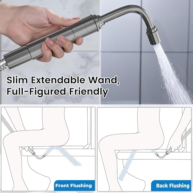 Handheld Toilet Bidet Sprayer for Toilet - Adjustable Flush Angle & Water Pressure for Bathroom Diaper Shower, All Brass Handheld Bidet Sprayer with Superior Complete Spray Hoses Kit (Grey)