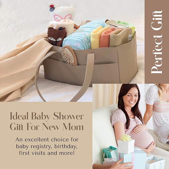Uniklook Baby Diaper Caddy - Faux Leather -Nursery Storage Bin and Car Organizer for Diapers and Baby Wipes Stylish Nursery Storage Basket