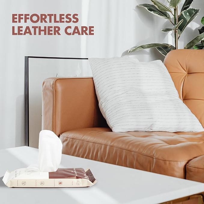Swanky Leather Wipes - Leather Cleaner and Conditioner for Purses, Shoes, Furniture Polish & Car Seats, Prevents Fading & Cracking, Restores Softness & Shine - Soft Wipes, 60 Count