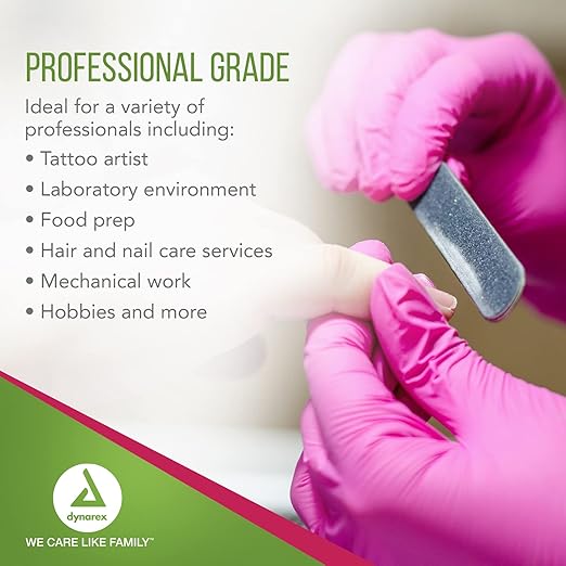 Dynarex AloeSkin Nitrile Exam Gloves With Aloe Vera, Powder-Free, Disposable for Dry Hands, Magenta, Medium, 1 Case of 1000 - 10 Boxes of 100