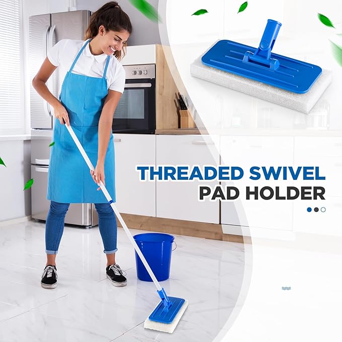 Maxdot 6 Pcs Scrub Pad Holder Threaded Swivel Floor Pad Holder with Pads, Heavy-Duty Joint Scouring, Versatile for Commercial Cleaning, Blue 9 x 3.75 Inch