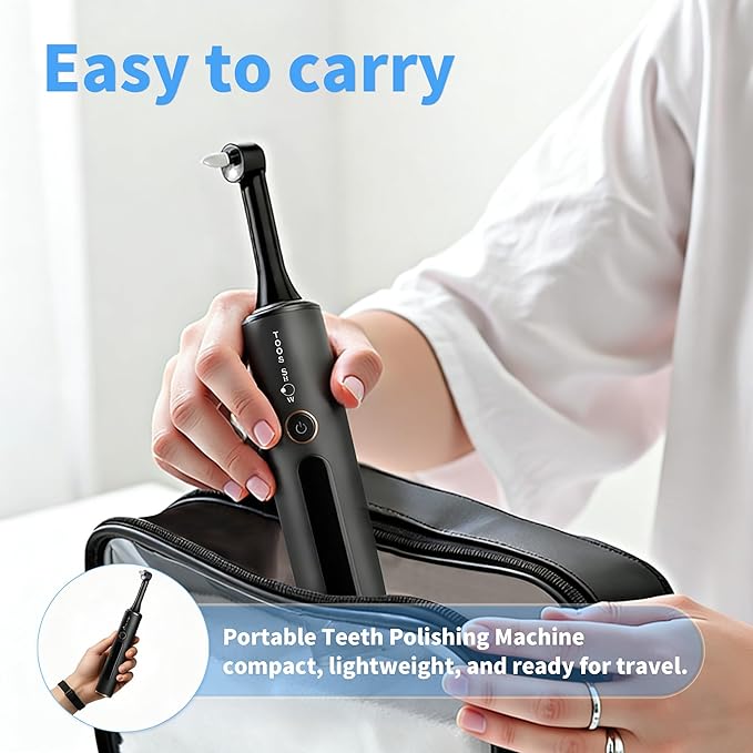 Tooth Polisher with Remineralization Gel, USB Rechargeable Teeth Whitening Kit for Cleaning and Whitening, 6 Polishing Pastes, 5 Brush Heads, LED Light, Travel Case, 4 Speeds, Easy at-Home Dental Care