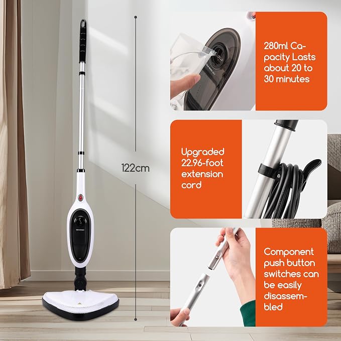 REECOO Steam Mop with Attachments,20s Rapid Heating,Lightweight Floor Steamer for Kitchen, Living Room Wood Floor Tile Carpet Cleaning