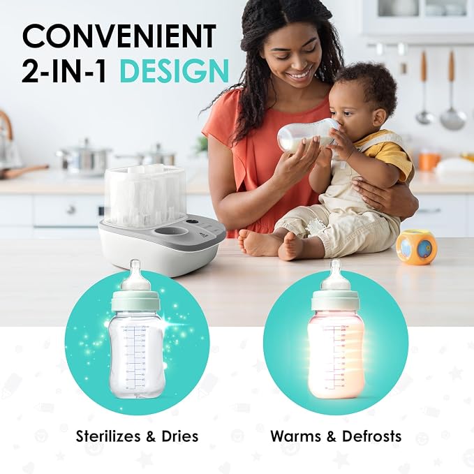 Lil' Jumbl 2-in-1 Baby Bottle Sterilizer & Warmer – Time-Saving Sterilizer & Dryer for Baby Bottles, Pacifiers, Pump Parts & Essentials – Features Precise Temperature Control Bottle Warmer