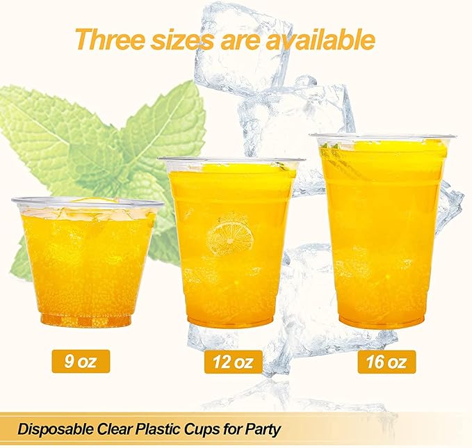 TashiBox plastic cups with lids [24 oz 100cups&100flat lids],Clear Crystal disposable plastic cups,smoothie cups