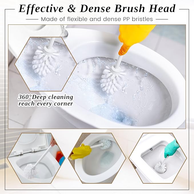 FoldTier 15 Sets Toilet Holder and Brush Set 16.14 Inch Toilet Bowl Cleaner Brush with Caddy Bathroom Scrub Plastic Scrubber with Long Handle for Bathroom Cleaning, Easy to Assemble (White)