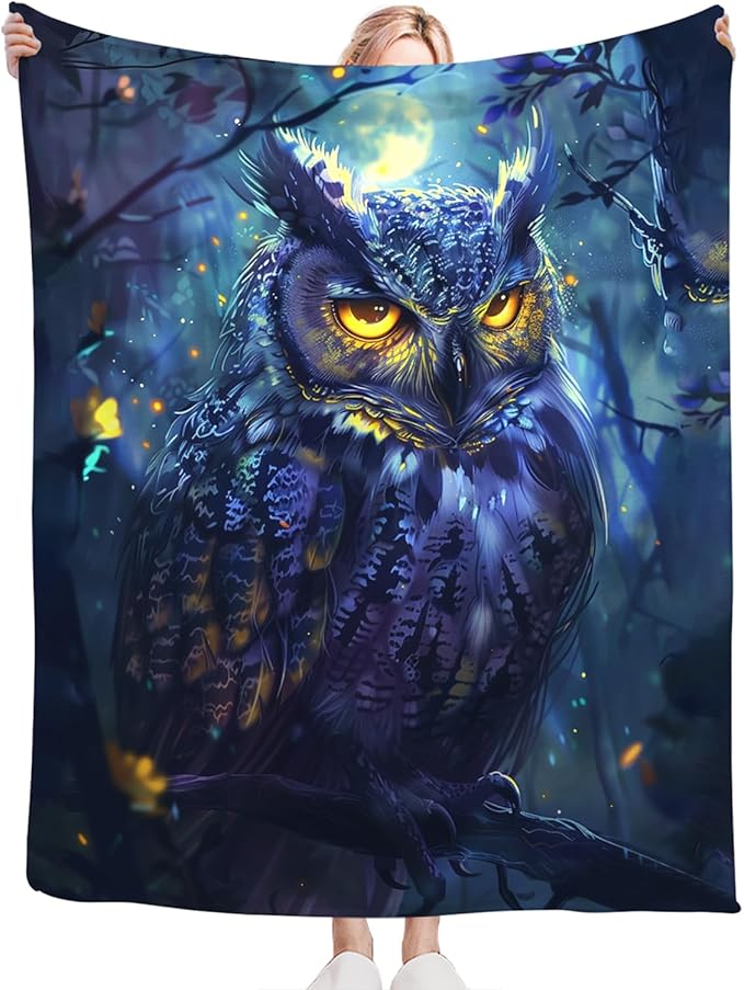 Tijuboni Owl Throw Blanket Owl Gifts for Girls Boys Women Men Kids Adults Soft Flannel Fleece Blanket for Couch Sofa Bed Home Decor 60"x80"