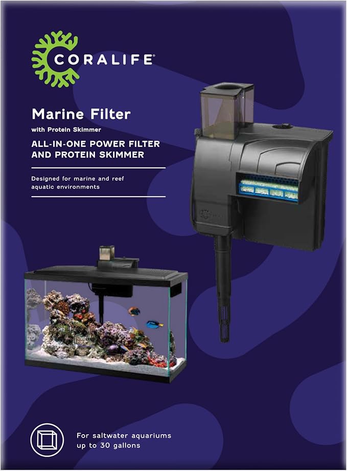 Coralife Aquarium Fish Tank Marine Salt Water Filter And Protein Skimmer, Up to 30 Gallons