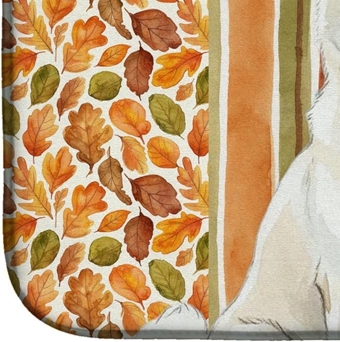 Caroline's Treasures White Akita Heirloom Fall Dish Drying Mat Absorbent Dish Drying Mat Pad for Kitchen Counter Dish Drainer Mat for Countertop, 14 x 21", Multicolor