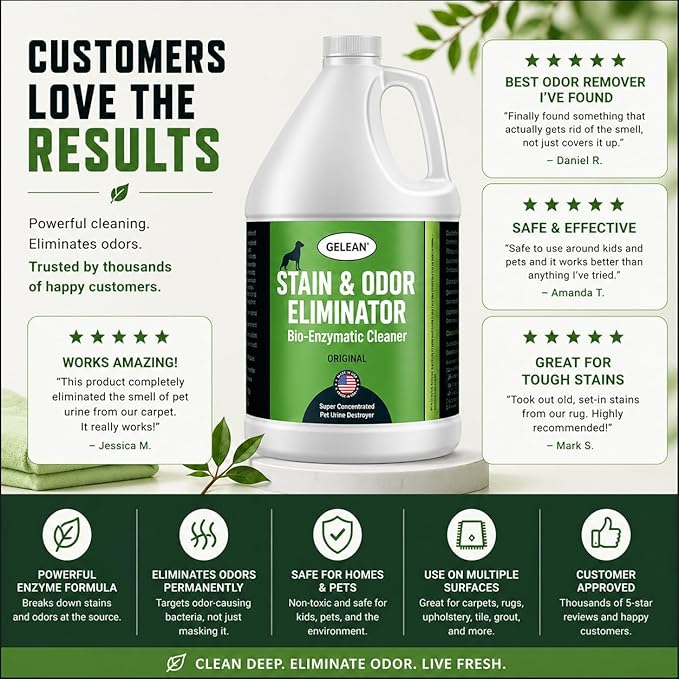 Strong Stain & Odor Eliminator - Cats & Dog Enzymatic Urine Destroyer -MADE IN USA- Fresh Scent Multi-Purpose Pet Stain Remover for Floors, Carpet, Bathrooms, Drains & Trash Deodorizer cleaner, 128oz