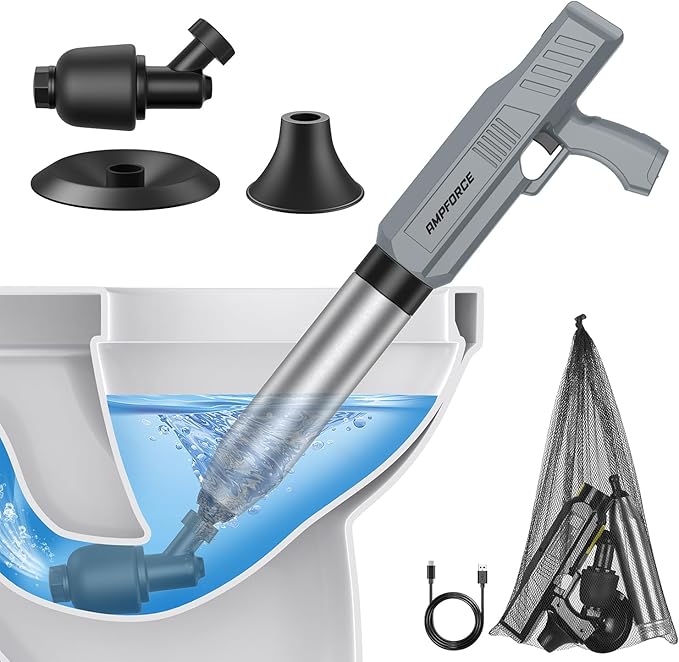 ‌Electric Toilet Plunger for Bathroom, High-Pressure Air Plunger, Heavy-Duty Clog Remover for Toilets, Toilet Drain Unclogger (Dark Gray)