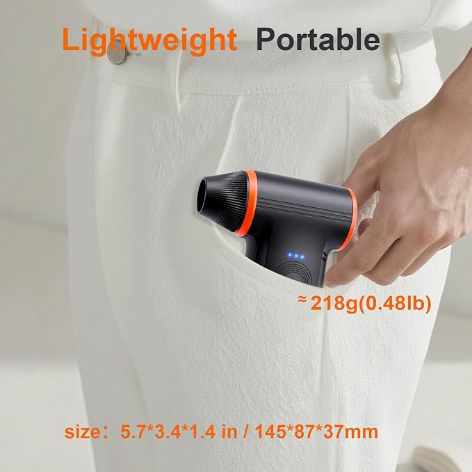 Compressed Air Duster-150000RPM Super Power Rechargeable Air Duster, 3-Gear Adjustable Mini Blower with Fast Charging, Electric Air Duster for Leaves,Computer, Keyboard, (Black)