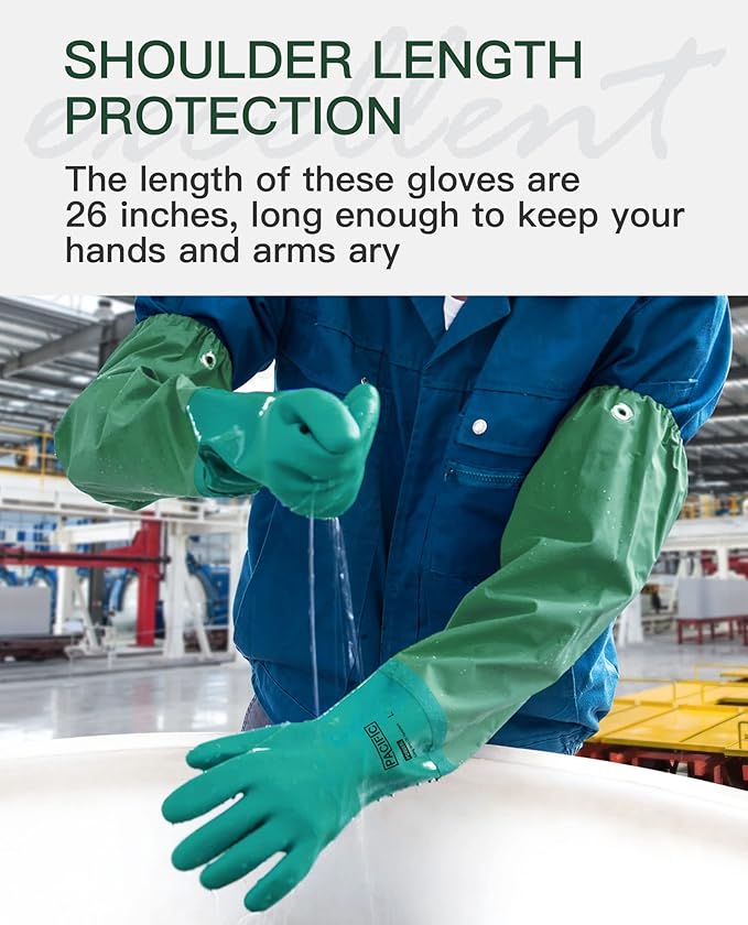 PACIFIC PPE 26" Rubber Chemical Resistant Gloves, PVC Reusable, Heavy Duty Waterproof With Cotton Liner, Anti-skid, Acid-alkali and Oil Resistant, Large