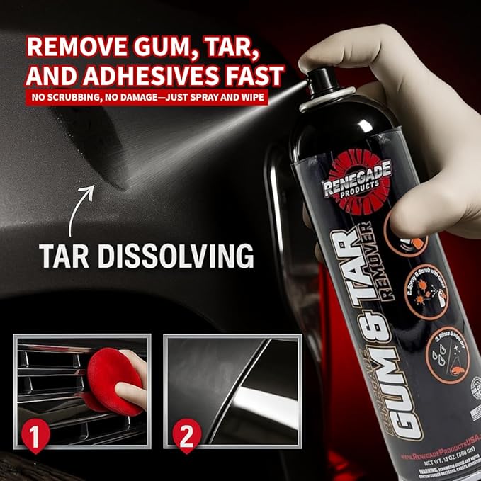 Renegade Products Concentrated Gum and Tar Remover, Good for Asphalt (Works with Foam Cannons, Foam Guns or Bucket Washes) Safe for Car Wash, Truck Wash, Motorcycles, RVs & More, 16 fl. Oz