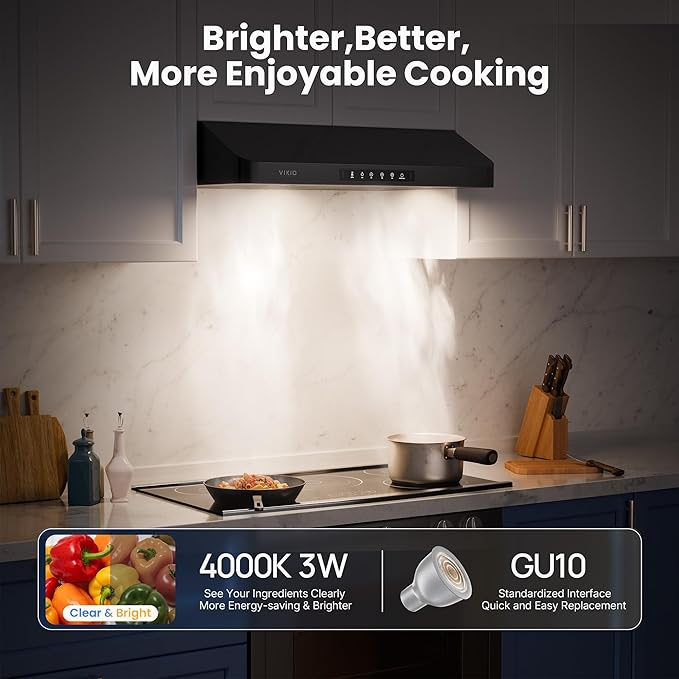 VIKIO HOME Range Hood 36 Inch Under Cabinet, Black Stainless Steel Range Hood With 980 CFM, Three-Speed Gesture & Touch Control, Kitchen Hood With Widened Filter Baffle,Easy Clean Coating,G10 Light