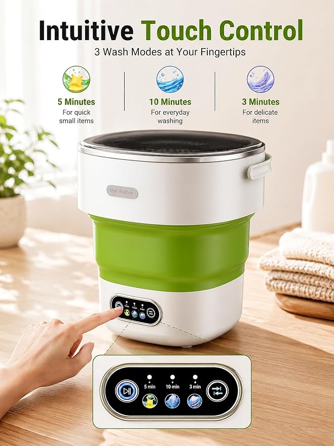 Portable Washing Machine 16L Foldable Mini Washer for Underwear Socks Baby Clothes Small Loads Compact Washer for Apartment Dorm RV Travel (Green)
