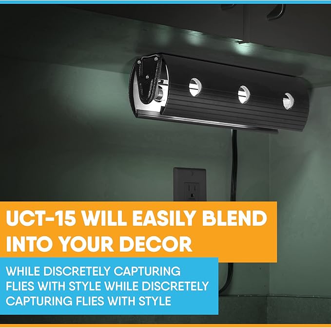 Gardner - UCT-15 – Discrete Under The Counter UV Fly Light – Trap Even The Tiniest Insects – No Zapper – (Black)