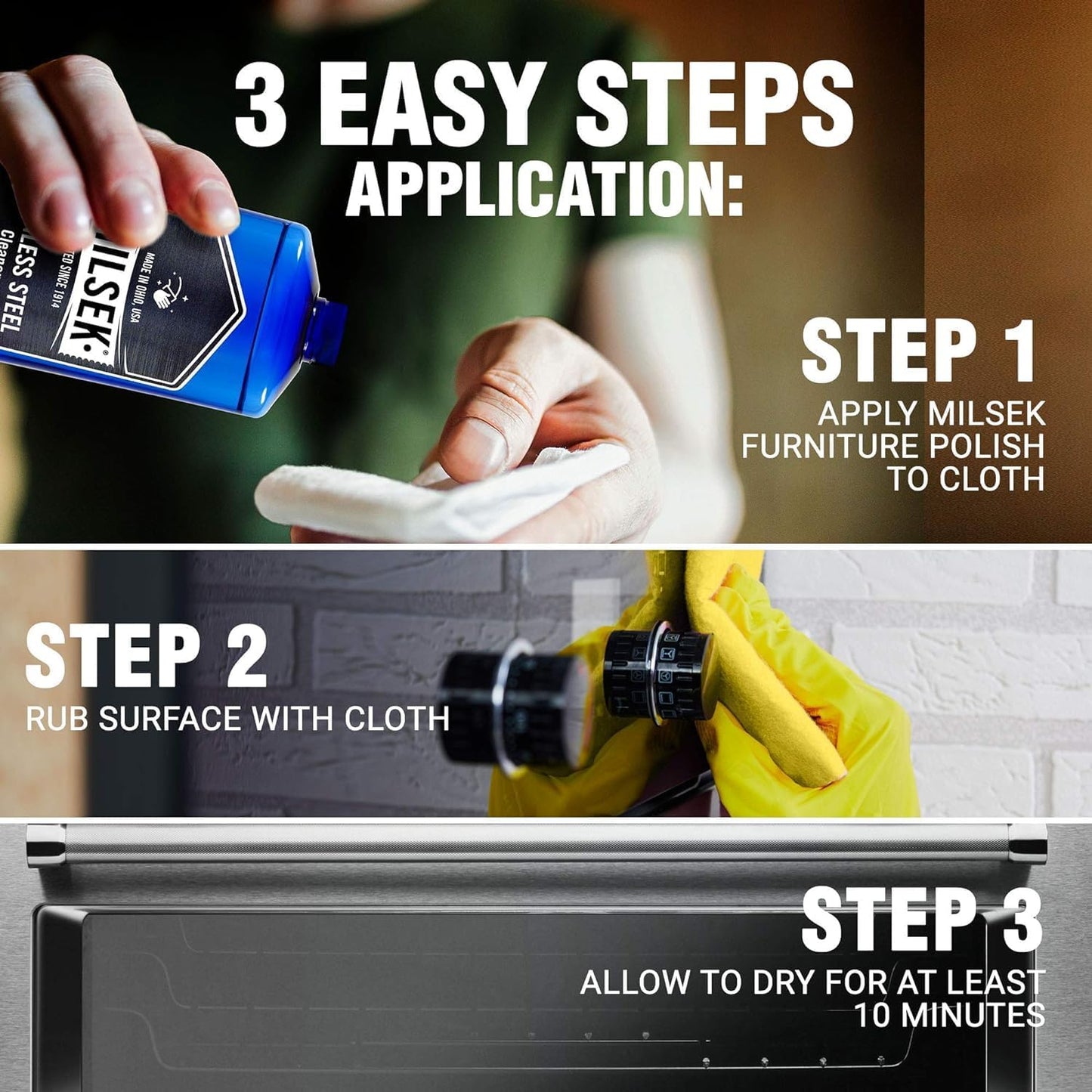 Milsek Stainless Steel Cleaner - Multipurpose Cleaning Supplies for Home and Kitchen Appliances, Sink, Stovetop, Dishwasher, Microwaves and Refrigerators - 12 Fl Oz (Pack of 2) with Microfiber Towel