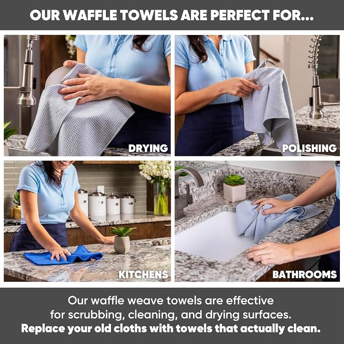 Kitchen Towels - Microfiber Waffle Weave Towels | Absorbent, No Lint, Thick, Reusable, Commercial, Soft, Hand, Tea, Glass, Bar, Sublimation Blank, Polyester Cloths (Green, 16 x 16 (6 Pack))