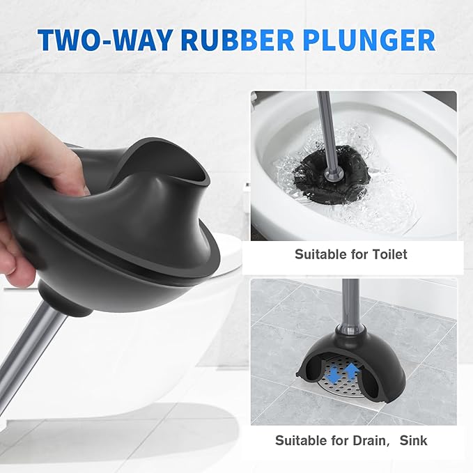 LOVLOY Toilet Plunger and Brush,2 Pack Bowl Brush and Heavy Duty Toilet Plunger Set with Ventilated Holder, 2-in-1 Toilet Brush and Plunger Combo for 5.3-inch Toilet DrainBathroom Cleaning