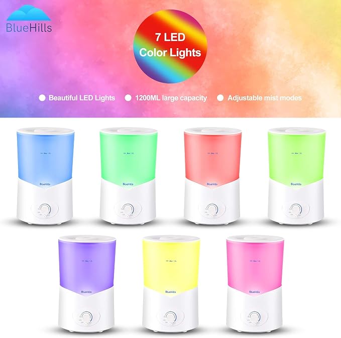BlueHills Large 1000 ML XL Essential Oil Diffuser White Aromatherapy Humidifier 1 Liter Capacity for Big Living Area Baby Room Home Long Run Huge Coverage Area High Mist Large Size 1L A1