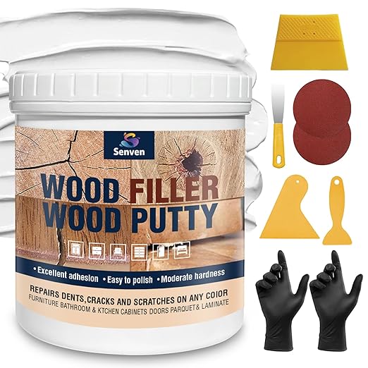Wood Filler Wood Putty 18oz, Paintable Stainable Putty Filler, Furniture Repair Kit, Furniture Scratch Cracks Holes Repair, Water Resistant, White